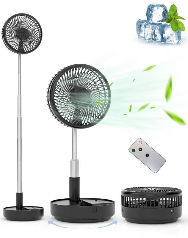 lot 25013 image: Primevolve Portable Fan, 21H Battery7200mAh Rechargeable Oscillating Fan with Remote, Foldable Telescopic 7.7 for Travel Camping Cruise Hotel Bedroom, Black - Retail $30