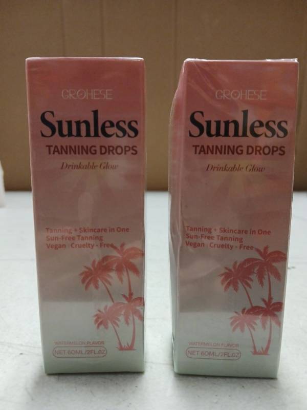 lot 27766 image: Grohese Sunless Tanning Drops Watermelon Flavor 60ml - Pack of 2 - Retail $25