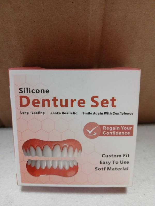 lot 27850 image: Silicone Denture Set Upper and Lower Teeth - Retail $15