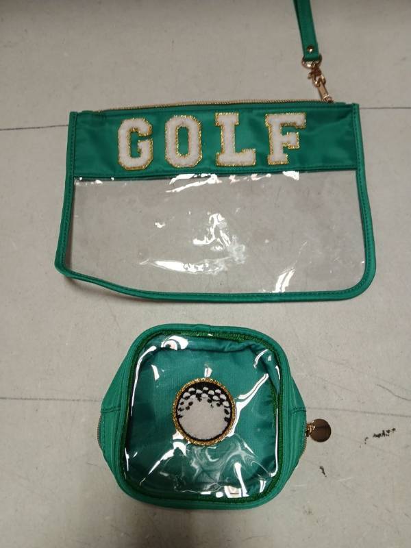 lot 27873 image: Green Golf Clear Stadium Bag Set with Wristlet - Retail $15