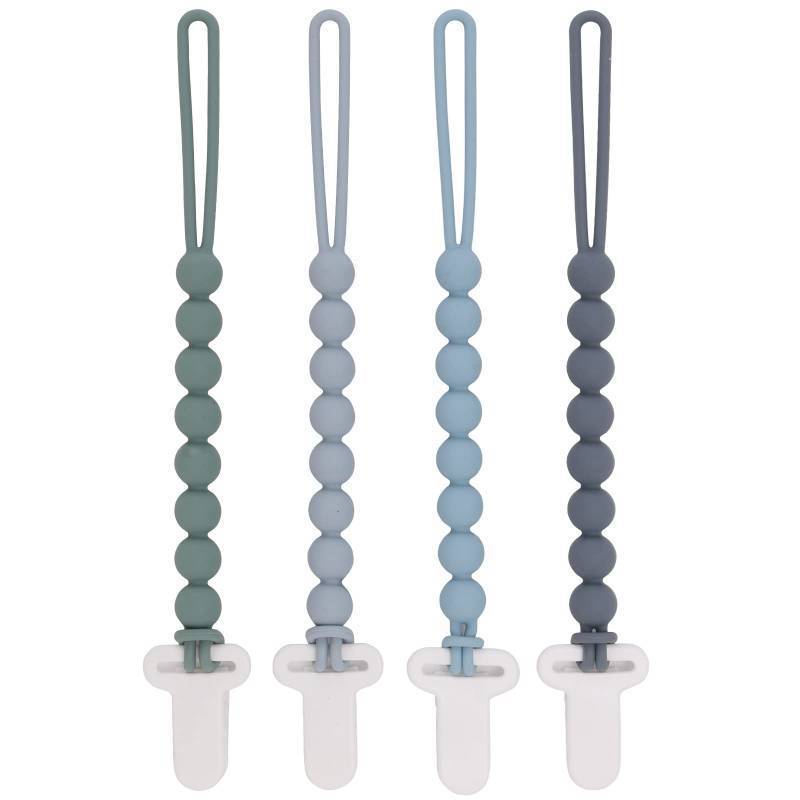 lot 16939 image: 4-Pack Silicone Pacifier Clips with One-Piece Beads for Baby Boys and Girls - Flexible and Rust-Free Holders for Teething Relief and Baby Essentials, Safe for Newborns (Grey) - Retail $7