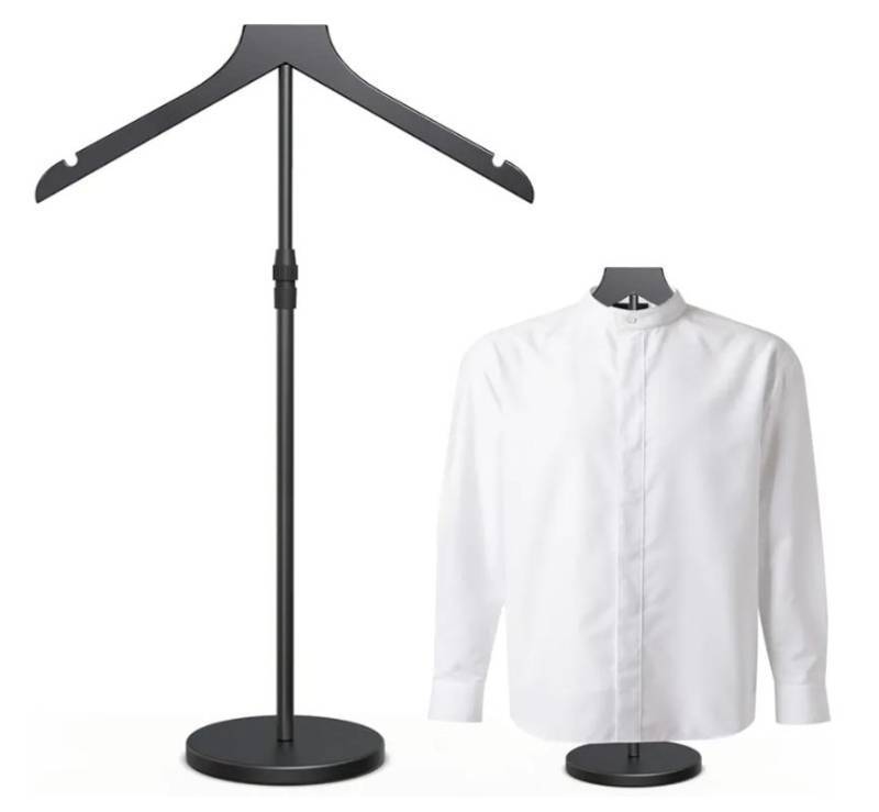 lot 57994 image: Shirt Display Stand, 18-34 Inch Height Adjustable Mannequin Torso for Vendors Shop, More Stable Dress Form Portable Clothes Garment Rack, T Shirt Display Holder Jacket Coat Stand Hanger, Black - Retail $20