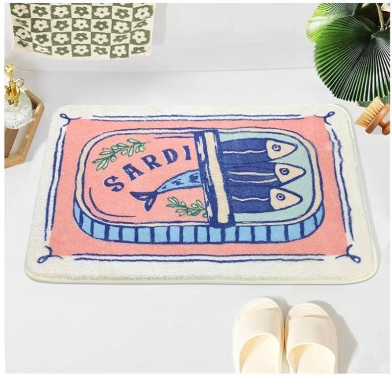lot 17089 image: Sardine Can Bath Mat for Bathroom Rugs, Cute Ultra Soft and Fluffy Microfiber Water Absorption Non Slip Mat for Bedroom Funny Bathroom(18�26 Pink) - Retail $17