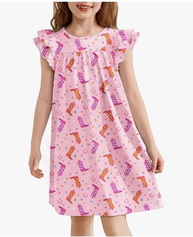 lot 37715 image: Girls Nightgowns Cute Ruffle Short Sleeves Princess Pajamas Nightdress Sleepwear - Retail $13