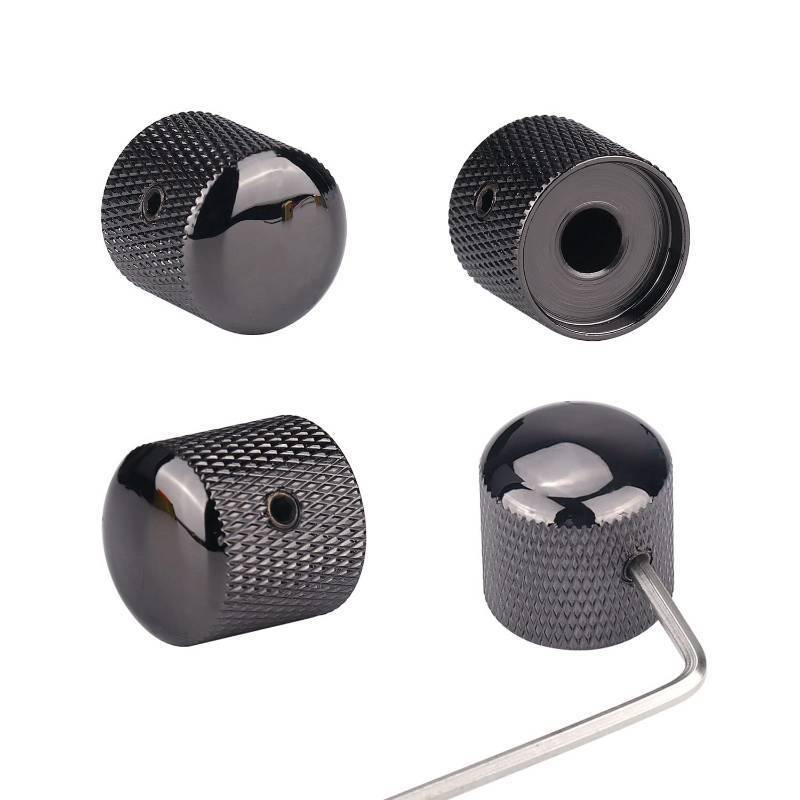 lot 37754 image: 4Pcs Metal Guitar Knobs Black Volume Tone Speed Control Dome Knob with Allen Keys Screws for Fender Telecaster Gibson Les Paul Electric Guitar Bass Accessories (Black Nickel) - Retail $10