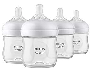 lot 27747 image: Philips AVENT Natural Baby Bottle with Natural Response Nipple, Clear, 4oz, 4pk, SCY90004 (B09649R98Q) - Retail $30