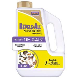 lot 27748 image: Repels All, 3 lbs Animal Repellent Ready-to-Use Granules for Outdoor Use - Retail $20