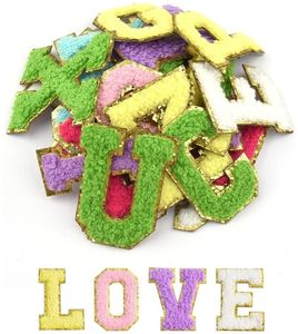 lot 27749 image: 26 Pcs Self Adhesive Letter Patches Chenille Letters Stickers, A-Z Embroidered Applique Alphabet Patches for DIY Clothes Bags Hat Phone Cases Colorful 6 PACK - Retail $15