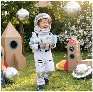 lot 27751 image: 10.6 Inch Space Rifle Bubble Blaster with 20-Hole Wand Spinner - 1 Count BLUE (1 FACTORY SEALED BUBBLE MIX) - Retail $12
