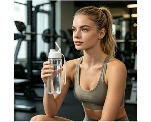 lot 27761 image: 5 Pack Plastic Water Bottles Bulk 17oz Reusable Sports Water Bottles Lightweight Leakproof Drinking Cups with Flip-Top Lid & Carry Strap for Adults Gym Fitness Sports - Retail $10