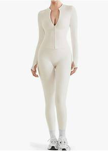 lot 27765 image: Women 2 Piece Seamless Ribbed Workout Sets With Zip Up Jacket High Waisted Gym Yoga Leggings - Retail $34
