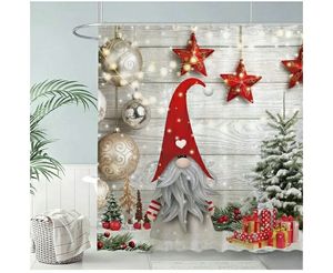 lot 27767 image: 72 x 72 Christmas Gnomes Shower Curtain Set Rustic Xmas Tree Wood Bathroom Bathtubs Decor Easy Care Machine Washable Durable Polyester Fabric - Retail $12