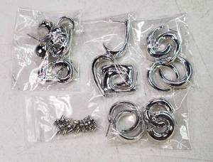 lot 27771 image: 8 Pairs Chunky Silver Hoop Earrings for Women Trendy, Silver Plated Lightweight Thick Open Twisted Stack, Non Tarnish Huggie Hoops Earring Set - Retail $8