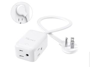 lot 27790 image: Flat Extension Cord with 3 Outlets, 3ft Short Extension Cord, 900J Surge Protector, ETL Listed, 13A1625W, Right Angle Flat Flexible Wall Plug, Ideal for Kitchen Bathroom Tight Spaces - Retail $12