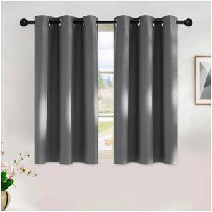 lot 27809 image: NICETOWN Grey Kitchen Blackout Short Curtain Panels for Bedroom, 45 Inch Long Thermal Insulated Grommet Top Blackout Draperies and Drapes (2 Panels, W42 x L45 -Inch, Grey) - Retail $8