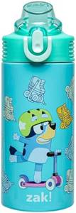 lot 27819 image: Zak Designs Bluey Sage Kids Water Bottle For School or Travel, 14oz Stainless Steel Water Bottle With Straw, Handle, and Leak-Proof, Pop-Up Spout Cover (Bluey & Bingo) - Retail $15