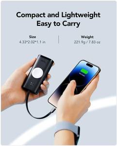lot 27825 image: 10000mAh Portable Power Bank for iPhone and Apple WatchModel G1162P (USB-C  LIGHTNING)  - Retail $20