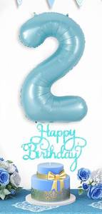 lot 27831 image: 2nd Birthday Decorations for Boys, Number 2 Foil Balloon, and Cake Topper for 2 Year Old Party - Retail $16