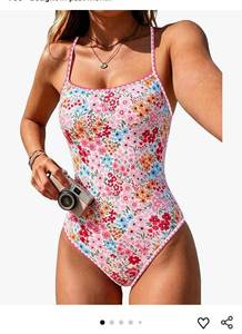 lot 27850 image: Womens One Piece Swimsuit Tummy Control Modest Bathing Suit Teen Girls Swim Suit Cute Floral Swimwear SIZE SMALL - Retail $40