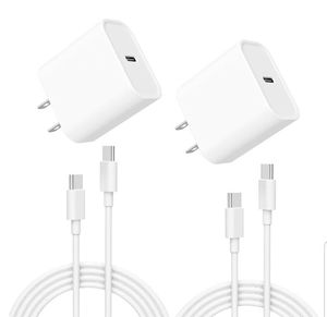 lot 27851 image: Charger, 2 Pack 20W USB C Fast Wall Charger Block with 2 Pack 3 FT USB-C to C Cable - Retail $10