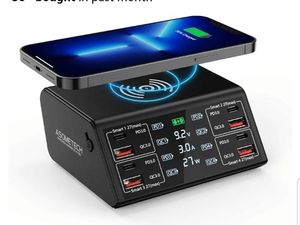 USB Charger, ASOMETECH 100W 8 Port Multiple USB Charging Station with 4 Quick Charge 3.0, 4 USB C PD Port, Wireless Charger, LCD Display Fast Charging Hub. - Retail: $40