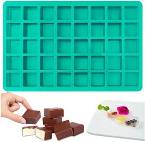 lot 27870 image: Square Chocolate Mold, 40 Cavities Silicone Cube Mold for Chocolate, Candy, Caramel, Ice Cubes, Ganache, Gummy Set of 2 - Retail $7