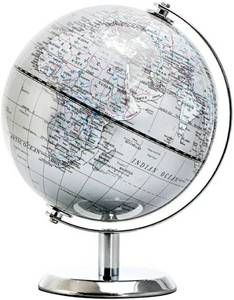 lot 27876 image: 5.5 World Globe Silver - English Map - Mini Globe EducationalGeographic - Stainless Steel Arc and Base - Silver Grey - Retail $30