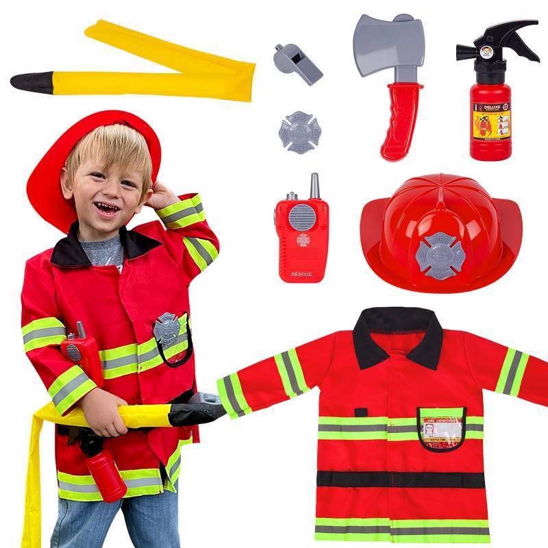 lot 1364 image: Liberry Fireman Costume for Kids 3 4 5 Years Old, Firefighter Tools with Fire Extinguisher, Pretend Play Toy Gift for Toddler Boys &amp Girls