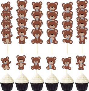 lot 2017 image: Chinco 48 Pcs Blue Bear Cupcake Toppers - Boy We Can Bearly Wait Theme