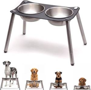 lot 2027 image: xympo Adjustable Elevated Dog Bowl 56 fl oz Stainless Steel Bowls