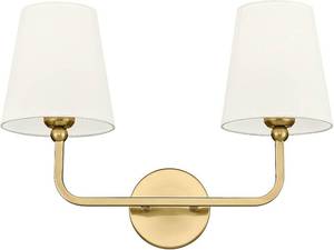 lot 2028 image: 2-Light Brushed Gold Vanity Lights, Beige Shade, VL837-BG-B-2