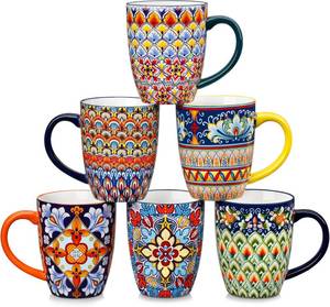 lot 2002 image: vancasso SIMI 16 oz Coffee Mugs Set of 6   Bohemian Ceramic Cups