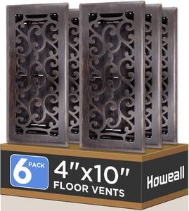 lot 2004 image: Howeall 4x10 in Floor Register 6 Pack Walkable Vent Covers, Oil Rubbed