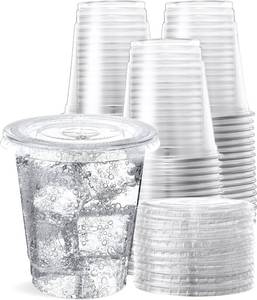 lot 2005 image: SHOPDAY Disposable Plastic Cups with Lids, 8 oz, Clear, 100 Pack