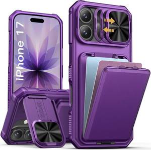 lot 2010 image: SSLOTSCASE iPhone 17 Case with Card Holder & Camera Lens Cover, Kickstand