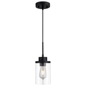 lot 2035 image: DALIVOL Modern Black Farmhouse Clear Glass Cylinder Pendant Light Fixture,Ceiling Hanging Metal Industrial Mini Pendant Lighting for Kitchen Island Dining Table Bedroom Hallway Foyer