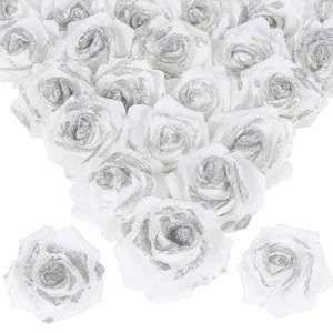lot 2036 image: ICBOX 100pcs Stemless White Fake Foam Roses with Silver Glitter, 2.56 Artificial Roses for DIY Craft Baby Shower Centerpieces Wedding Flower Decor (White)