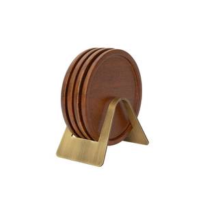 lot 2039 image: Ellementry Wooden Coaster Set with Holder Set of 4 Handcrafted Drink Coasters for Table Protection Premium Round Design Sturdy Bar Accessories for Coffee Table &amp Desk