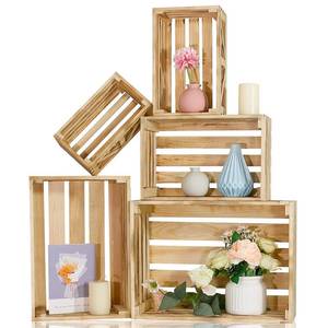 lot 2042 image: BOY MCOWBOY Wooden Crates for Display 5 Pack Wood Storage Crate for Home Rustic Nested Crates with Handles, Farmhouse Wooden Basket for Storage Container and Decorations