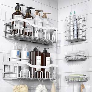 lot 2054 image: Shower Caddy 5 Pack,Adhesive Shower Organizer for Bathroom Storage&Home Decor&Kitchen,No Drilling,Large Capacity,Rustproof Stainless Steel Bathroom Organizer,Shower Shelves for Inside Shower-Larger