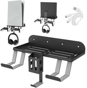 lot 2056 image: TOPAD Pa5 Wall Mount Kit ith Charging, 6-in-1 PlayStation 5 (Disc & Digital) Metal Wall Stand with Data Charging CableController Hanging BracketRemote BoxHeadset Hanger, wNon-Slip Mat Black