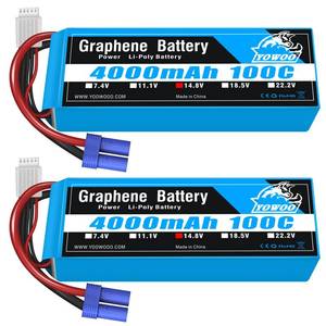 lot 2063 image: YOWOO 2 Packs 4S 14.8V 4000mAh 100C Graphene Battery with EC5 Plug for RC Evader BX Car Truggy Truck Multirotors Hexacopter Octacopters Airplane UAV FPV Drone