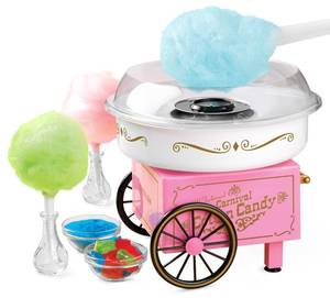 lot 2090 image: Nostalgia Vintage Cotton Candy Machine - Countertop Cotton Candy Maker With 2 Reusable Cones & 1 Sugar Scoop - Use Hard Candy or Sugar to Create Fluffy, Delicious Treats in Minutes-Pink