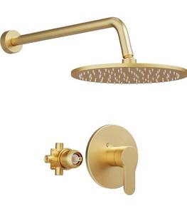 lot 2095 image: Gold Shower Faucet Set, Shower Trim Kit with 10 Inch High-Pressure Rian Shower Head,Shower Head and Handle Set (Valve Included), Brushed Gold