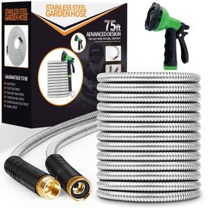 lot 2096 image: Unywarse Garden Hose 75ft, Stainless Steel Heavy Duty Water Hose with 10 Function Nozzle Flexible, Lightweight, No-Kink, Pet Proof, Puncture Proof Metal Hose for Yard, Outdoor
