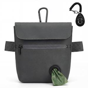 lot 9871 image: Shmidgoo Dog Treat Pouch and Dog Training Clicker, Treat Bag with Poop Bag Dispenser, Powerful Magenetic Clasp, Metal Clip Waist Belt Fanny Pack for Pet Walk Dog Training (Dark Grey)