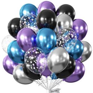 lot 9880 image: Galaxy Outer Space Balloons,60 Pack 12 Inch Metallic Blue Purple Silver Black Star Latex Balloons Arch Kit for Video Game Theme Birthday Decorations Gender Reveal Baby Shower Bachelor Party Supplies