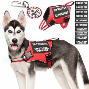 lot 9882 image: MOOGROU Service Dog Vest HarnessID Tag10 Patches,Metal Serivce Dog Tag&Reflective Emotional Support Dog Vest with Handle for Medium Dogs,Easy Put OnOff for TrainingWalkingEveryday Red M