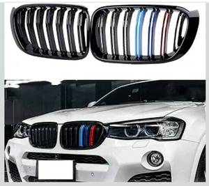 lot 9899 image: F25 F26 Grill M Color Gloss Black,Front Kidney ABS Grille Gloss Black Compatible with 2014-2018 X3 F25 X4 F26,2-pc Set Double Slats