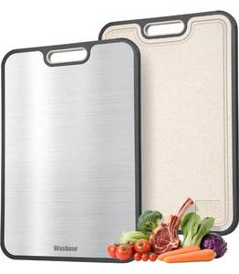 lot 9904 image: Titanium Cutting Boards for Kitchen, Non Toxic 2-in-1 Cutting Board Double Sided, Food Grade Chopping Boards for Fresh Meat Vegetable, Easy to Clean